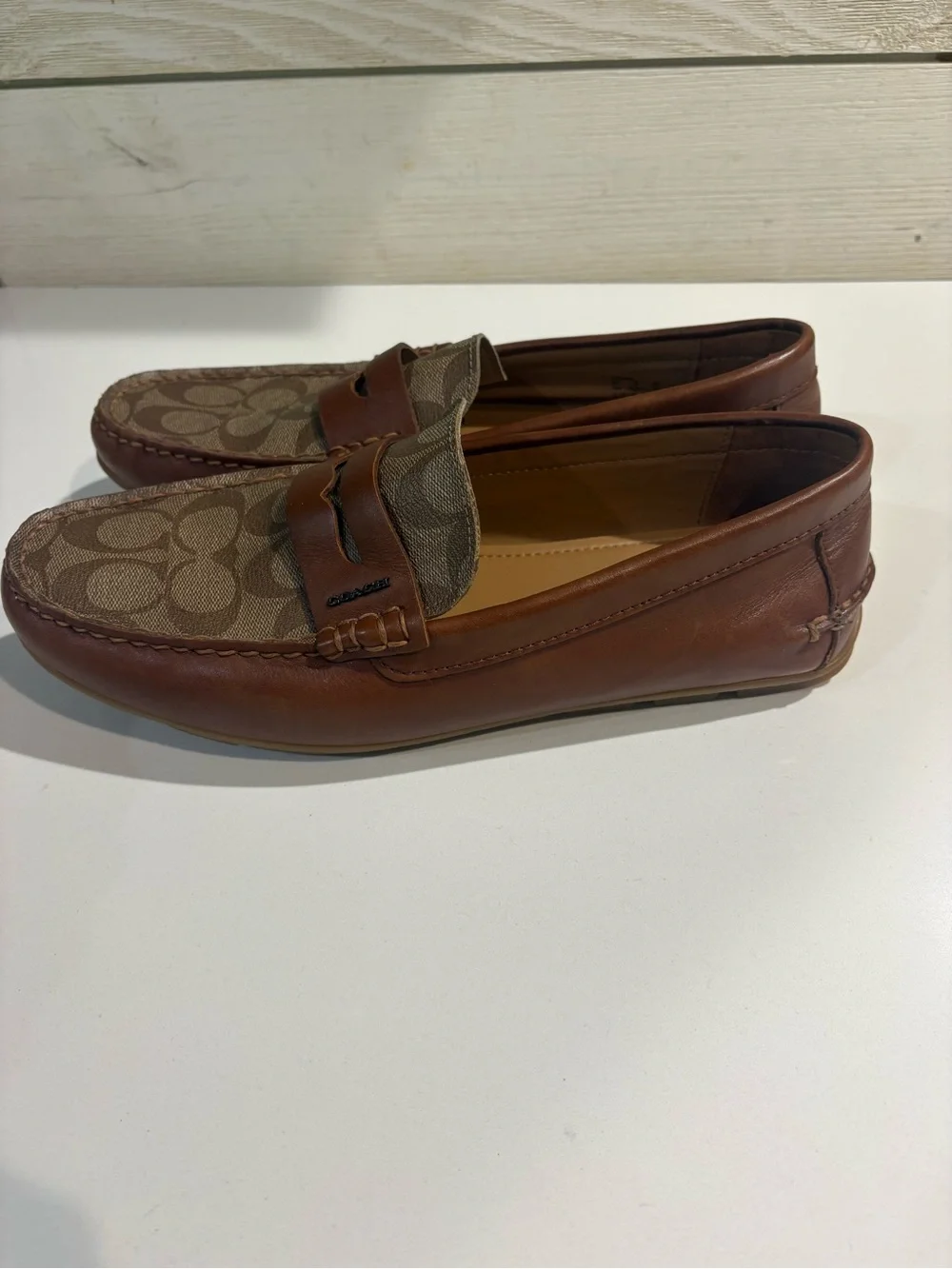 Coach Men's Tan/Brown Signature Canvas & Leather Penny Loafers